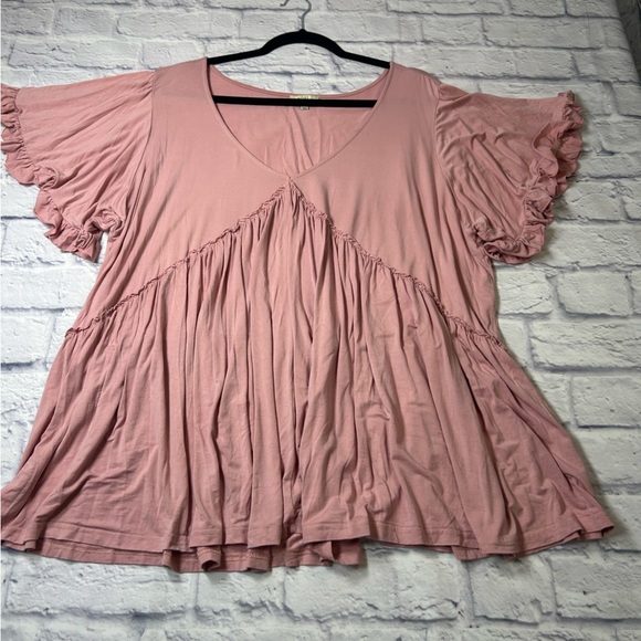 Kori Blush Ruffle Sleeve Vneck Blouse - Picture 4 of 8